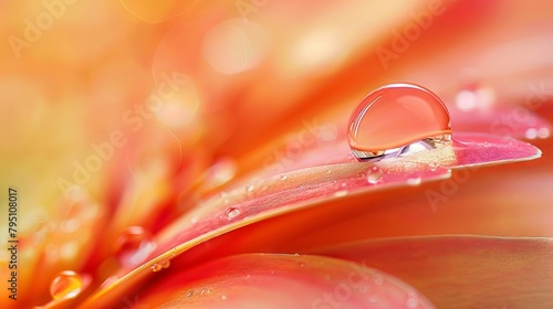 Close-up view of a vibrant water drop clinging to the edge of a petal