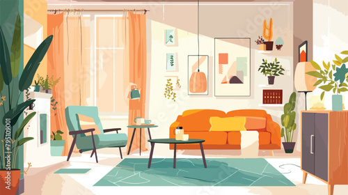 Living room interior. Trendy scandinavian hygge livin © Tech