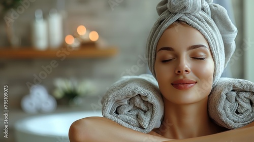 Woman With Towel Wrapped Around Her Head