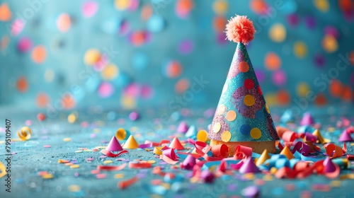 Party Hat Surrounded by Confetti and Streamers