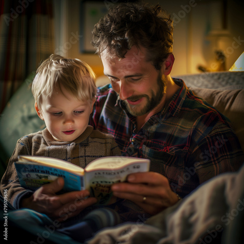 father and child reading a book