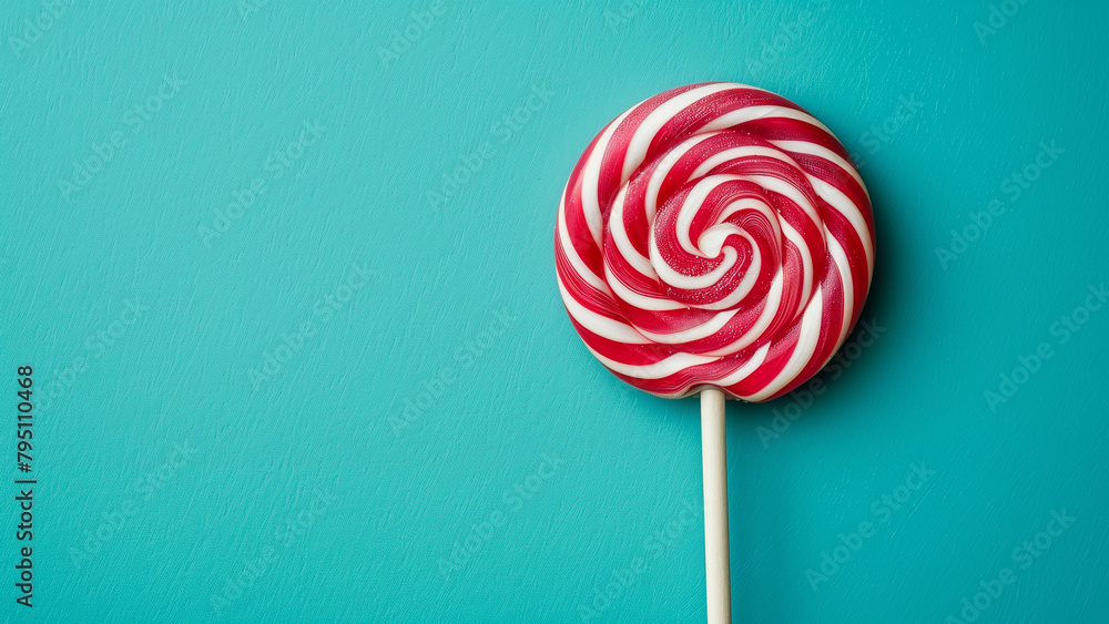 Colorful lollipop on blue background. Top view with copy space Colorful lollipop on blue background. Top view with copy space