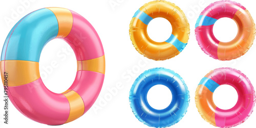 Isolated rubber ring wheel, pool toys swim sea balloons realistic circle lifebuoy for floater swimming