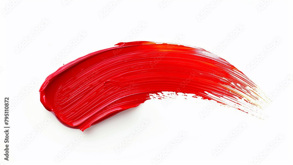 Red paint brush stroke isolated on white background. Abstract smears of oil paint.
