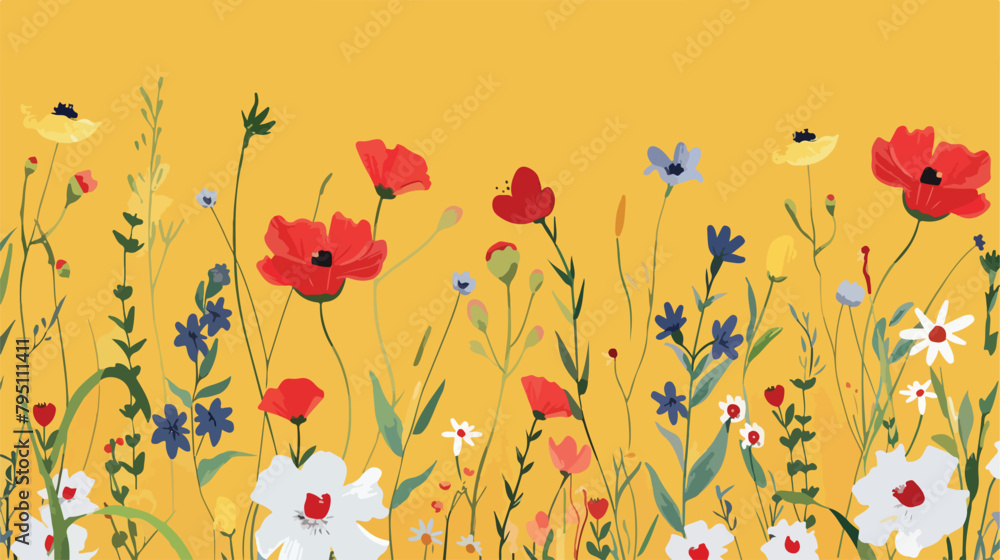 Pattern on a yellow background with a wild flowers