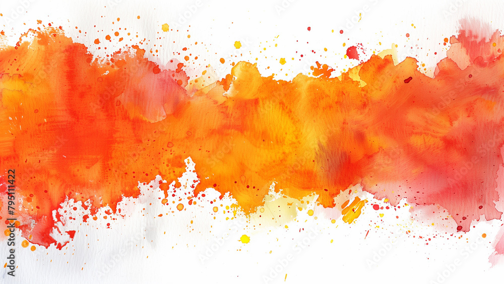 Abstract orange watercolor splash on white background. Digital art painting.
