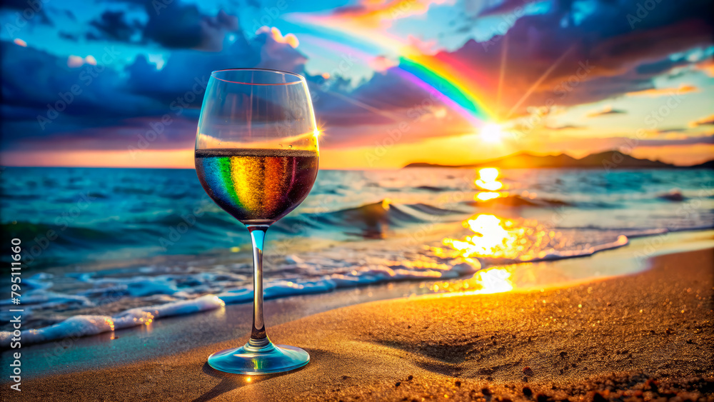 Glass of wine on the background of the sky - obrazy, fototapety, plakaty 
