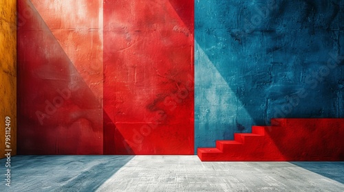 Red, Blue, and Yellow Wall With Steps