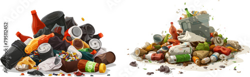 Littering waste concept with with organic and household rubbish and trash vector illustration
