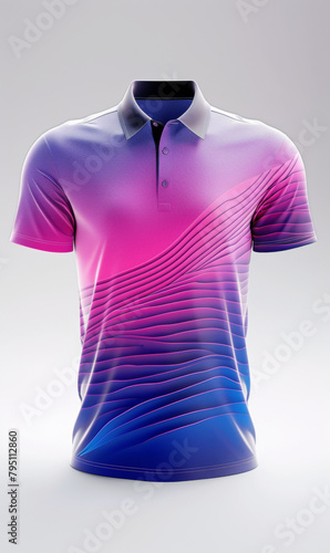 Golf polo shirt jersey 3d designed, front view ad mockup, isolated on a white and gray background.