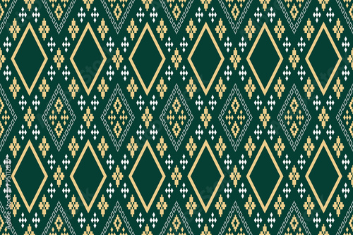Green Cross stitch colorful geometric traditional ethnic pattern Ikat seamless pattern border abstract design for fabric print cloth dress carpet curtains and sarong Aztec African Indian Indonesian