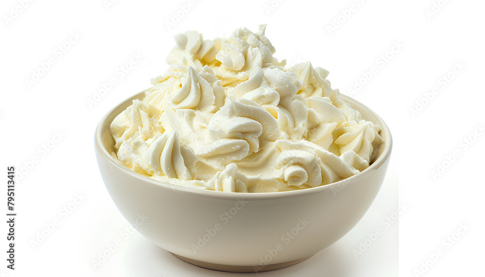 Bowl of tasty cream cheese isolated on white background Bowl of tasty cream cheese isolated on white background