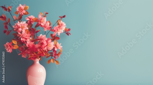 Artificial or fresh flowers corresponding to the season. Copy space