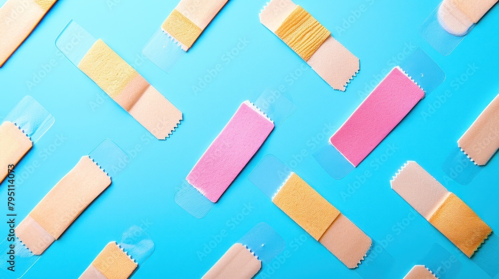 Bandaids on multiple small injuries. Copy Space Bandaids on multiple small injuries. Copy Space