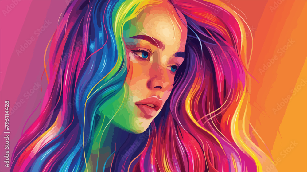 Portrait of a beautiful young girl with rainbow hair