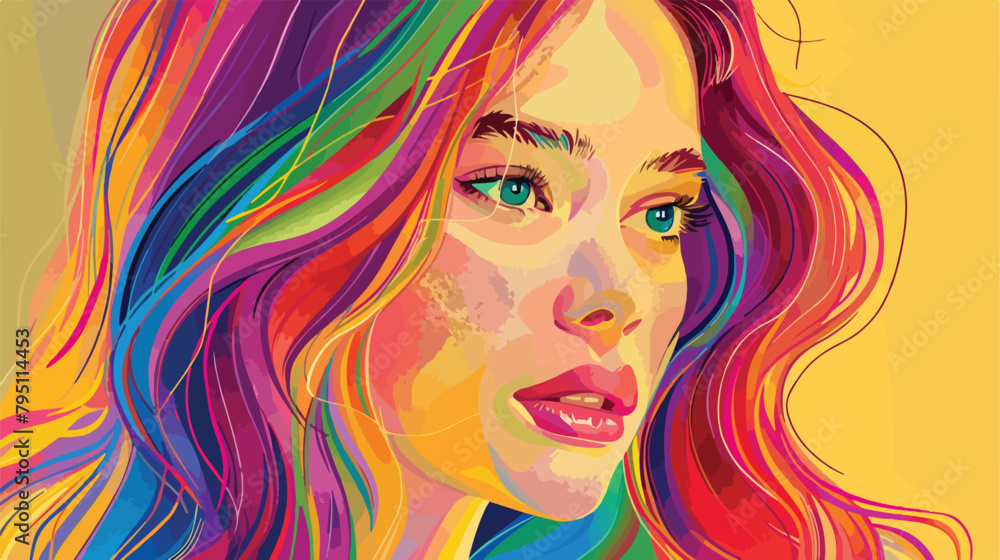 Portrait of a beautiful young girl with rainbow hair