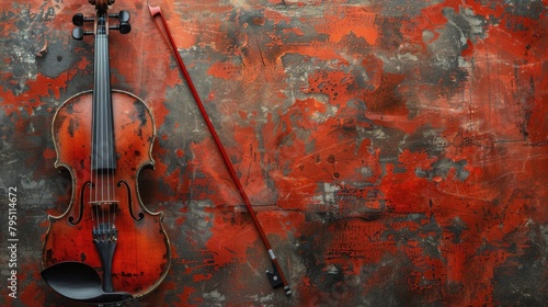 Violin and Violin Stick Hanging on Wall