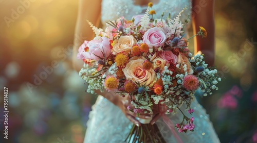 Bride Holding Bouquet of Flowers