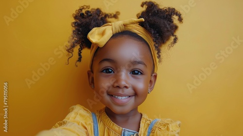 Little Girl With Yellow Bow in Hair