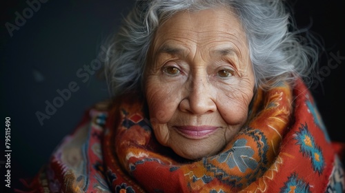 Older Woman With White Hair and Scarf