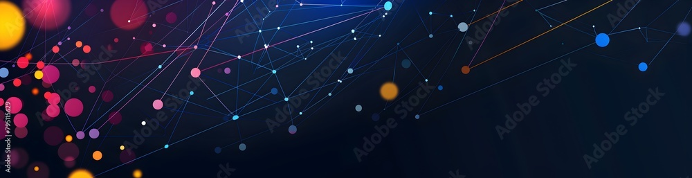 abstract background with colorful lines and dots on dark blue, vector illustration of geometric pattern with text abstract design, flat lay banner for technology or digital marketing concept, web lay abstract background with colorful lines and dots on dark blue, vector illustration of geometric pattern with text abstract design, flat lay banner for technology or digital marketing concept, web lay