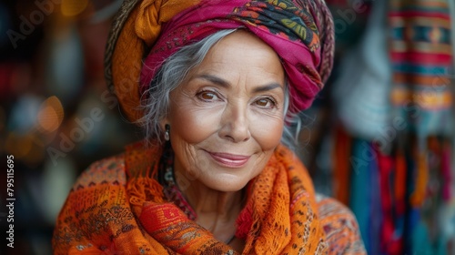 Older Woman With White Hair and Scarf