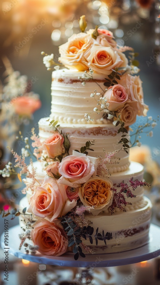 Wedding Cake Adorned With Flowers Wedding Cake Adorned With Flowers
