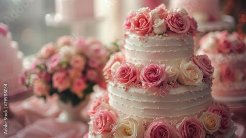 Wedding Cake Adorned With Pink and Orange Flowers
