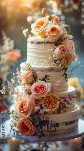 Wedding Cake Adorned With Flowers