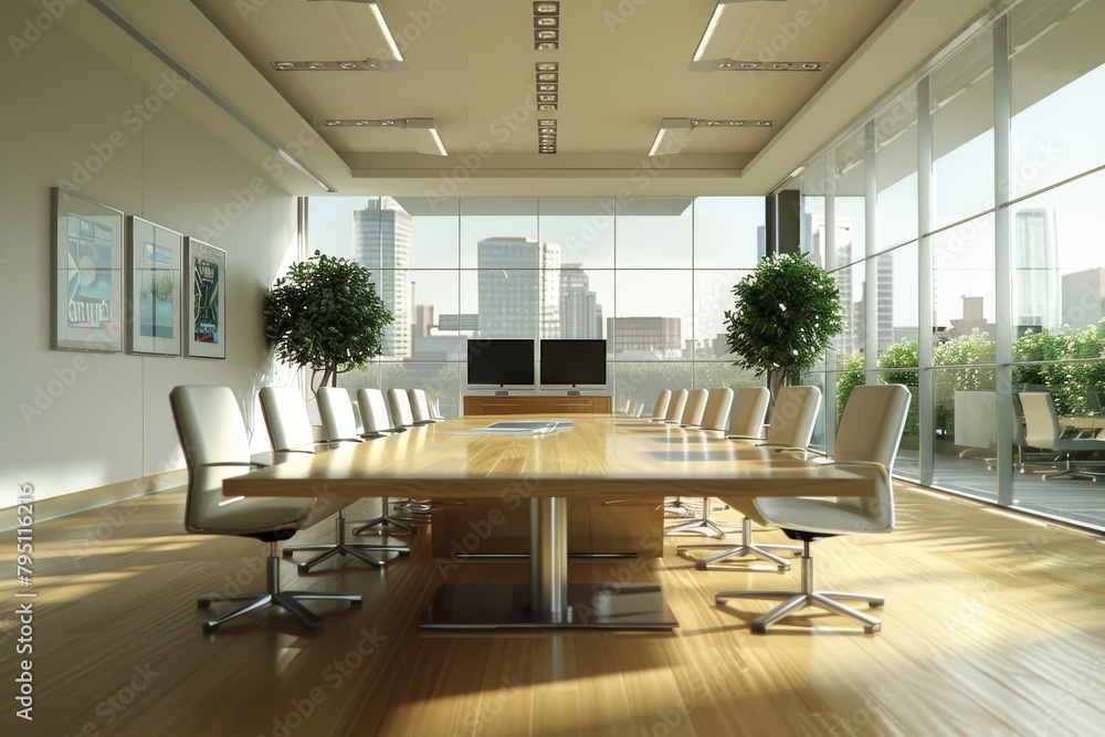 Fototapeta premium Corporate Conference Room A Modern Space with a Stunning City View.