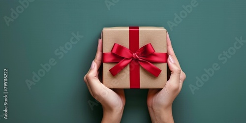 Person Holding Present Box With Red Bow