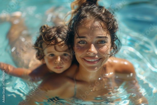 Two kids immersed in clear, sparkling pool water, showcasing joy and the essence of summer fun with water glistening around