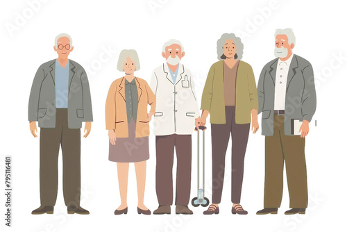 Elderly Care Team On Transparent Background.