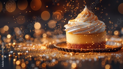 creamy cupcake with gold sprinkle, Generative Ai photo