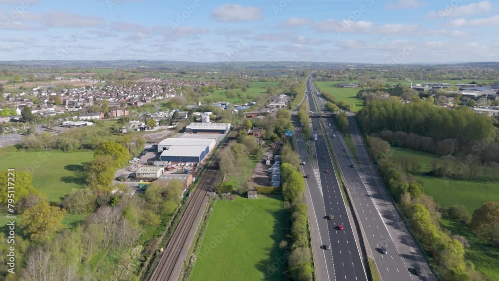 Static aerial view over M5 motorway near Cullompton Static aerial view over M5 motorway near Cullompton