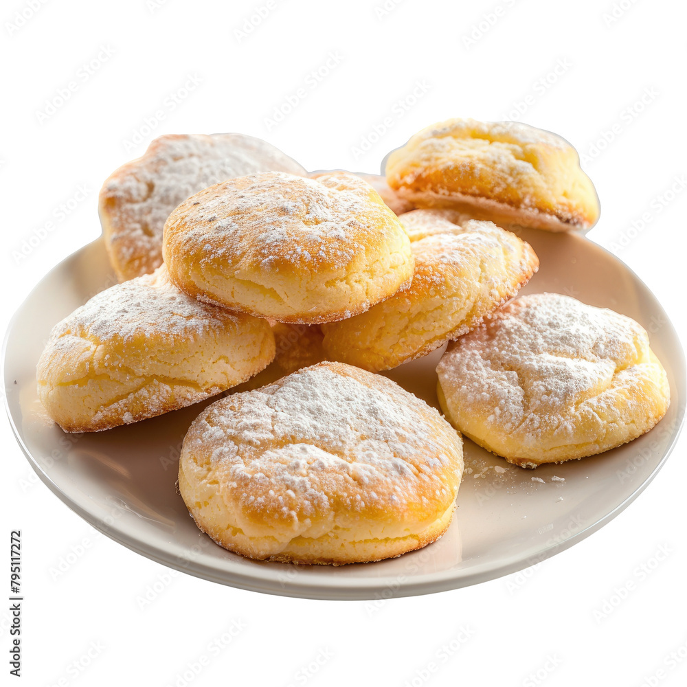 Delicious cottage cheese cookies on transparent background captured in a high quality photo