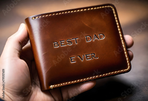 a hand holding a wallet that says best dad ever