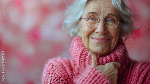 Older Woman in Pink Sweater Wearing Glasses