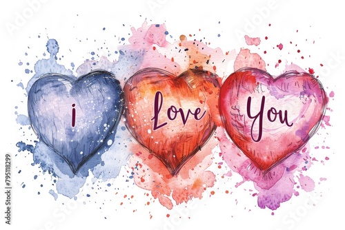 Expressive Watercolor Hearts Conveying the Sentiment of Love. photo
