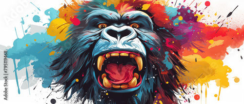 Expressive Gorilla in Colorful Abstract Explosion