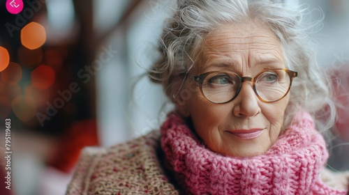 Older Woman in Glasses and Pink Scarf