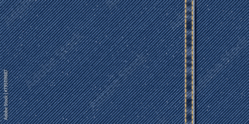 Denim blue jean textile pattern background with gold seams and crease vector illustration.