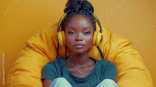 Woman Sitting in Chair With Headphones On