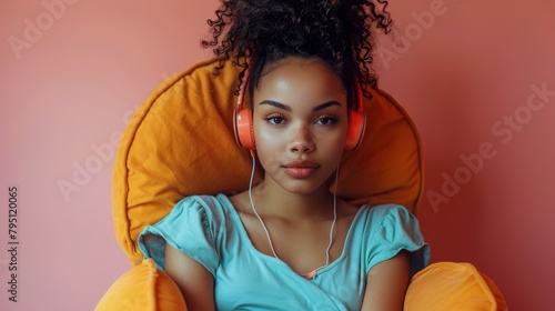 Woman Sitting in Chair With Headphones On
