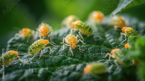 Yellow Bugs on Green Leaf