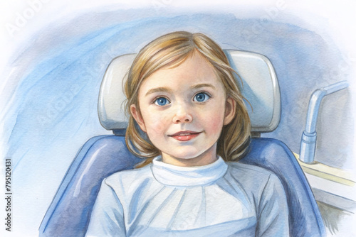 A small child is at a dentist's appointment and is sitting in a dental chair for examination.