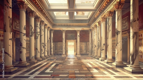 Ancient greek architecture with pillars and a classical interior