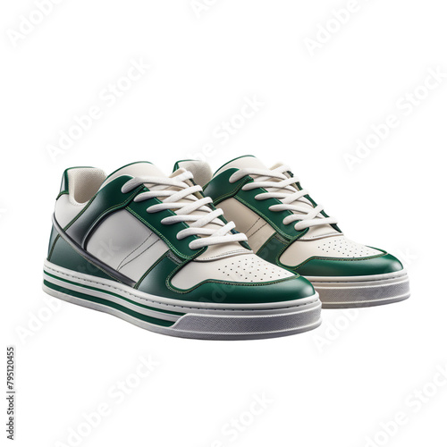 Classic Sneaker Sport Shoes green and white color isolated transparent, Generative AI