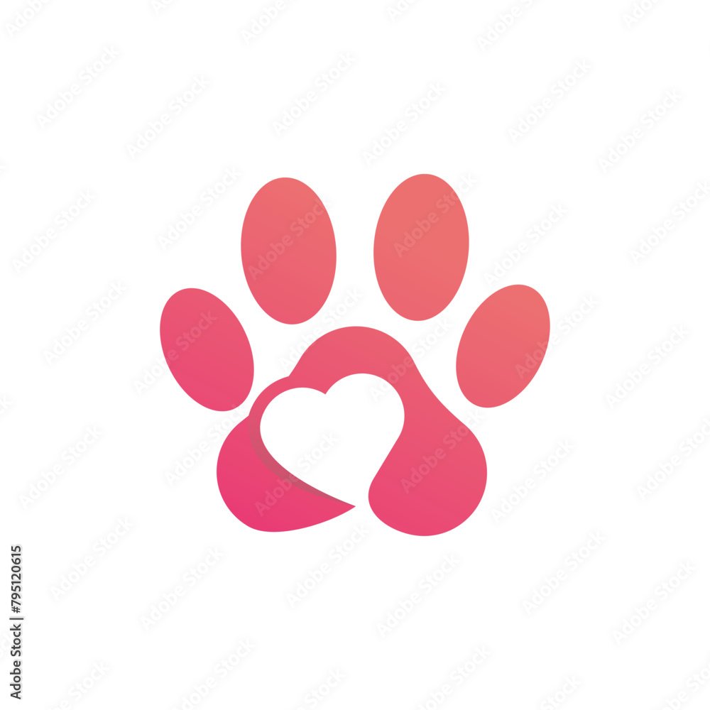 a pink and red paw print with a heart on it. a pink and red paw print with a heart on it.