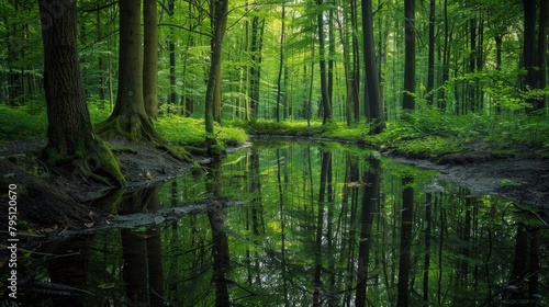 Peaceful moment of reflection captured in a quiet forest